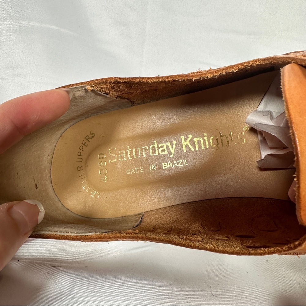 Saturday Knights Vintage Woven Leather Huarache Oxfords Tan Brazil Women’s 10 - Picture 11 of 15